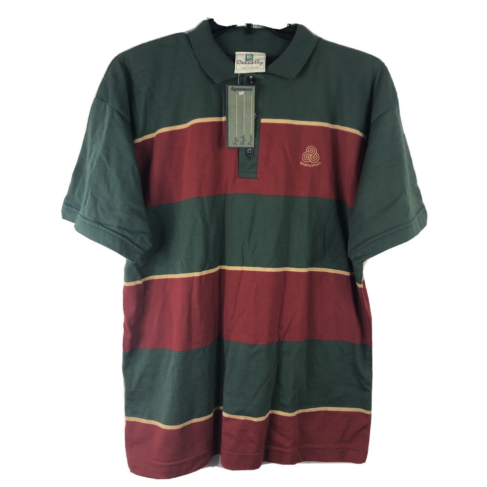 CONNOLLY Embroidered Ireland - Stripe Green Red - SS Polo Shirt Men's LARGE NWT